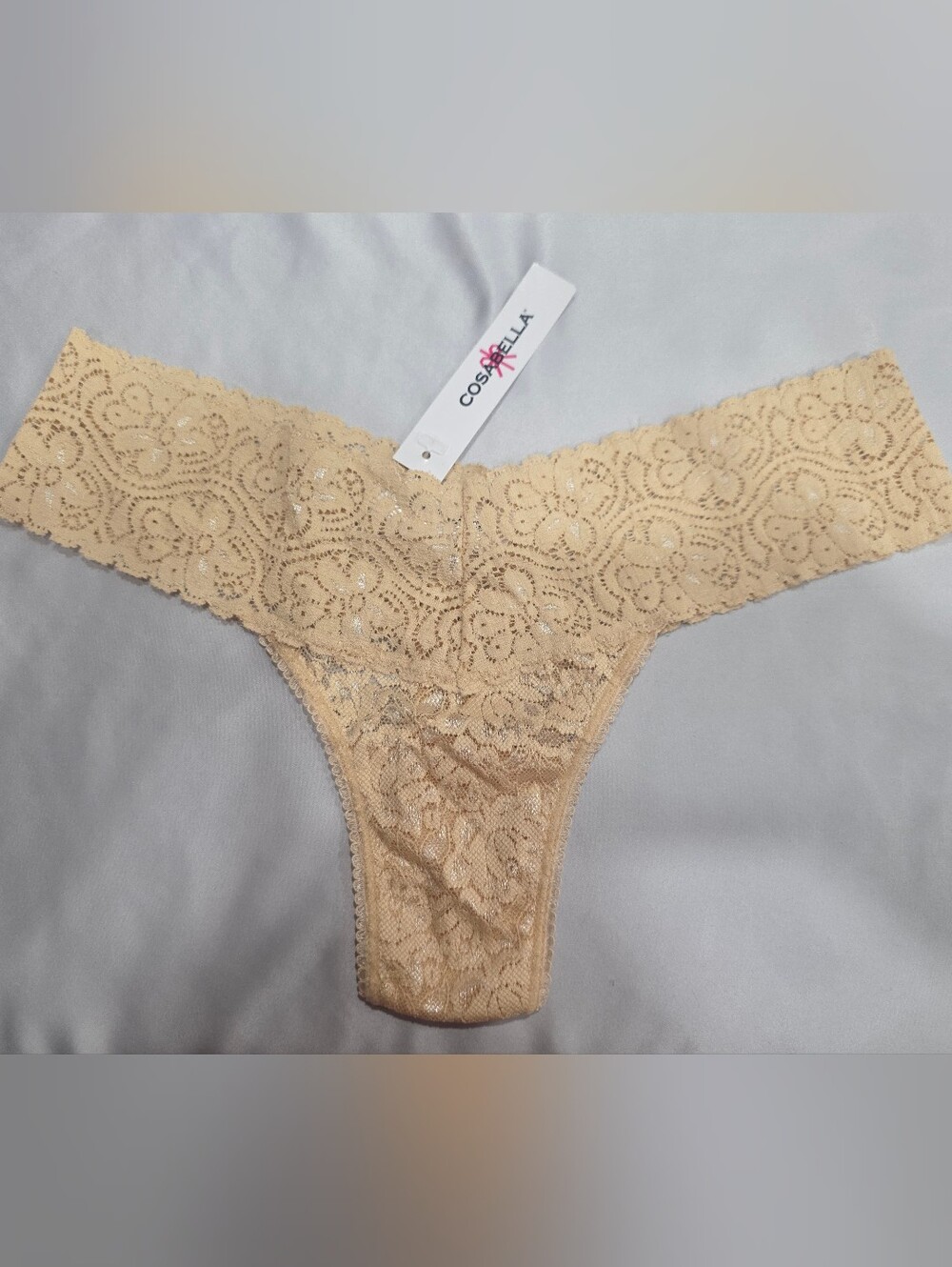 Cosabella Beige Lace Thong - Floral Stretch Lace - Low Rise Size OS (S- M) NWT
